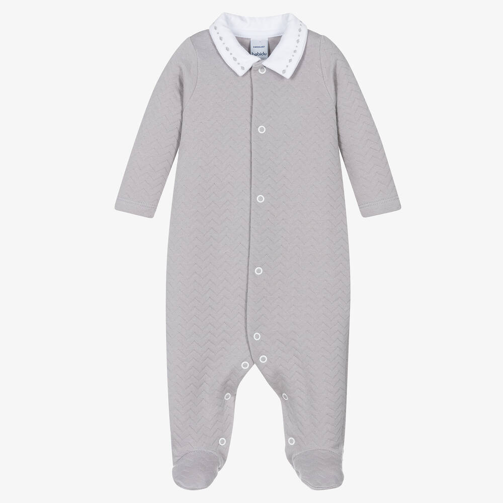 Babidu - Grey Cotton Zigzag Babygrow | Childrensalon