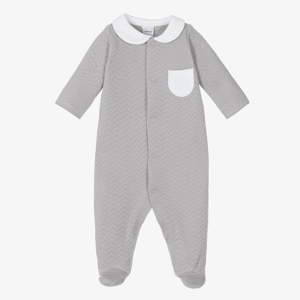 Babidu - Grey Quilted Cotton Babygrow | Childrensalon