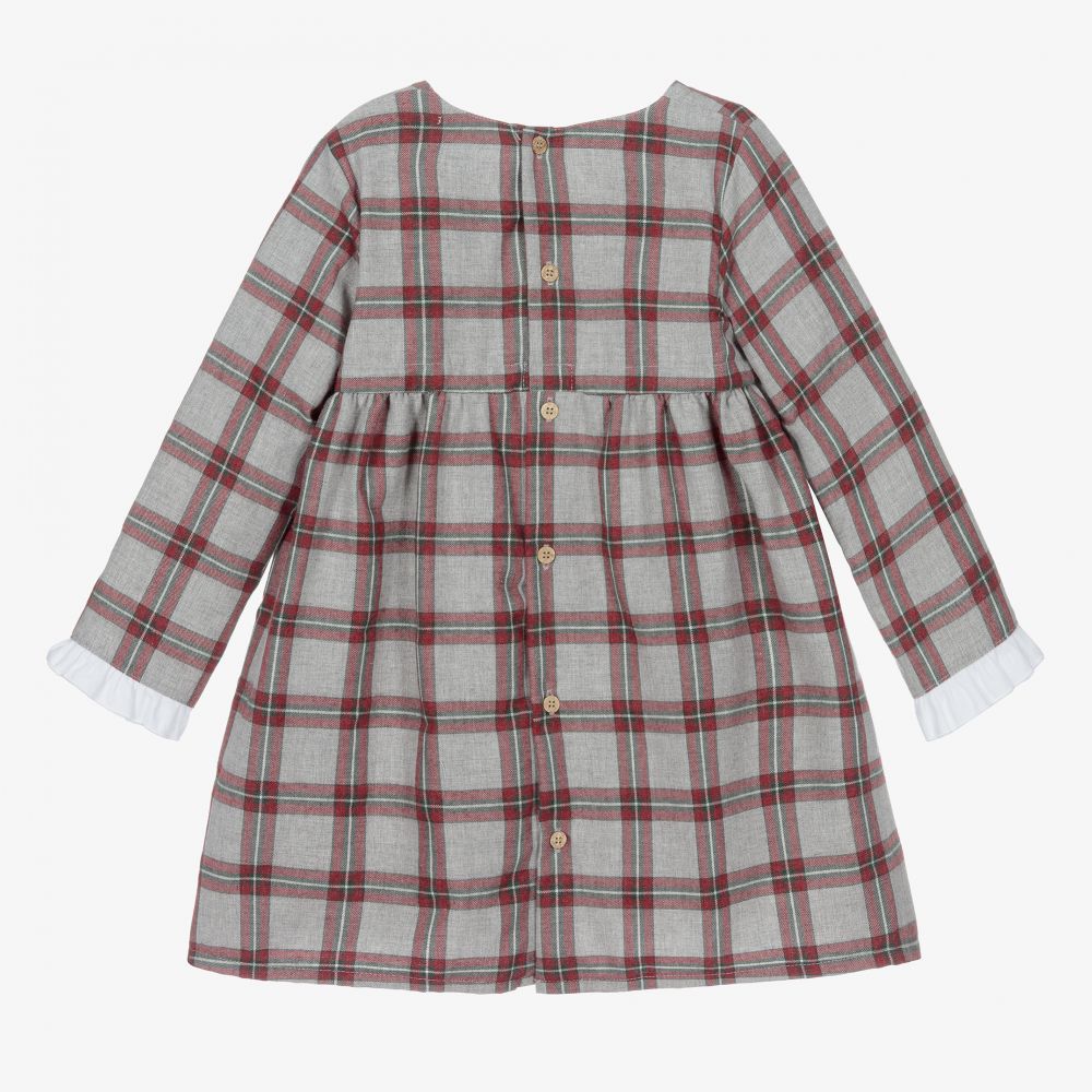 Babidu-Серо-красное хлопковое платье в клетку | Childrensalon Outlet