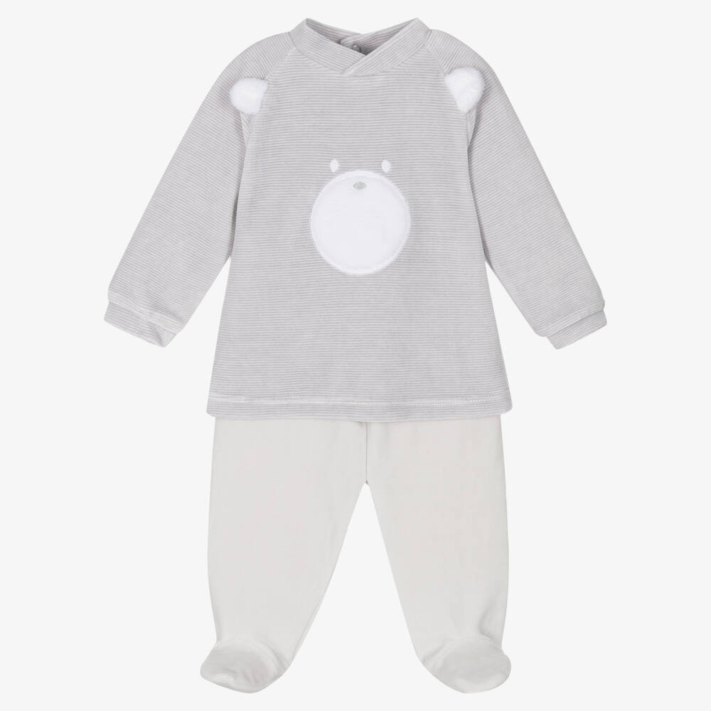 Babidu - Grey Velour 2 Piece Babygrow | Childrensalon