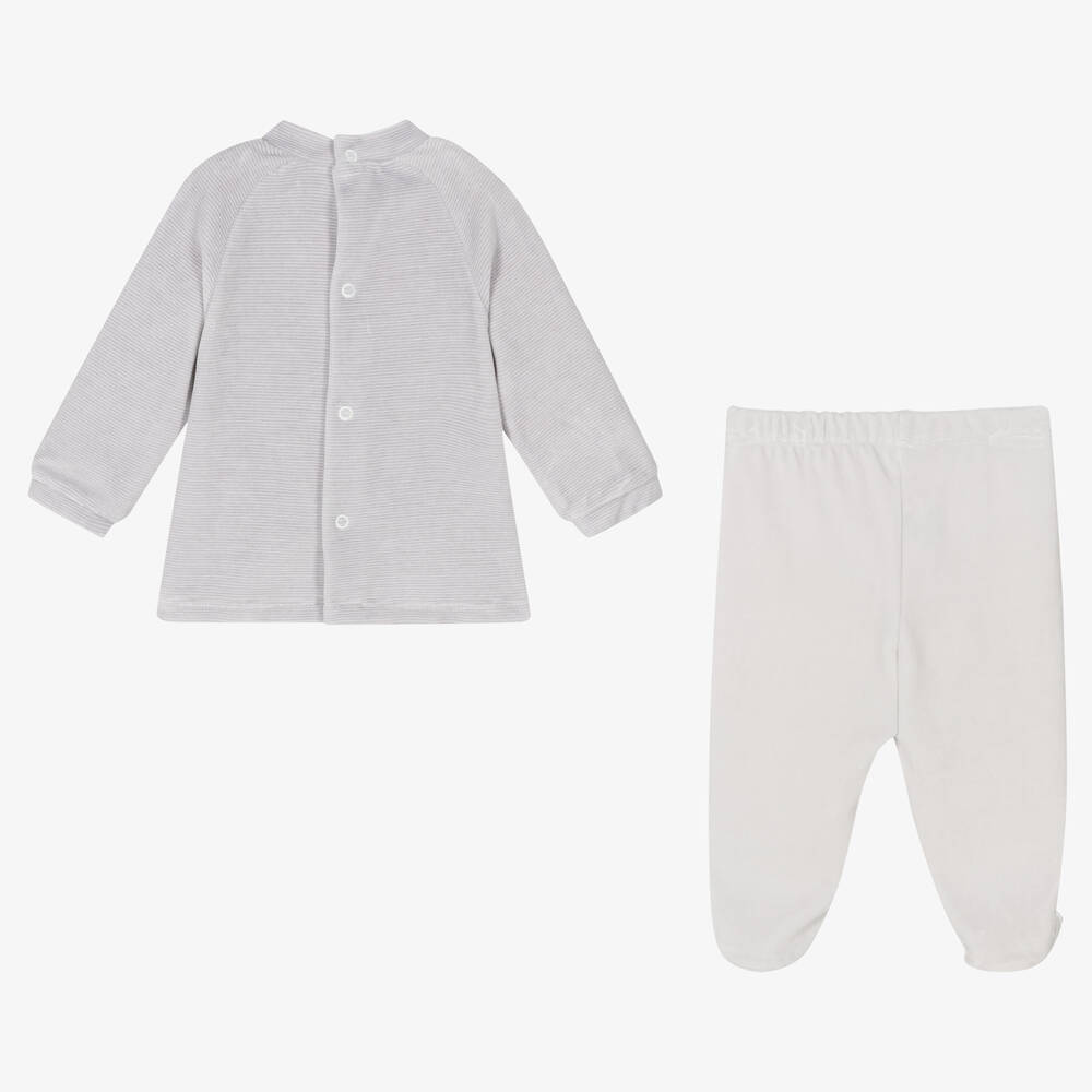 Babidu-Grey Velour 2 Piece Babygrow | Childrensalon Outlet
