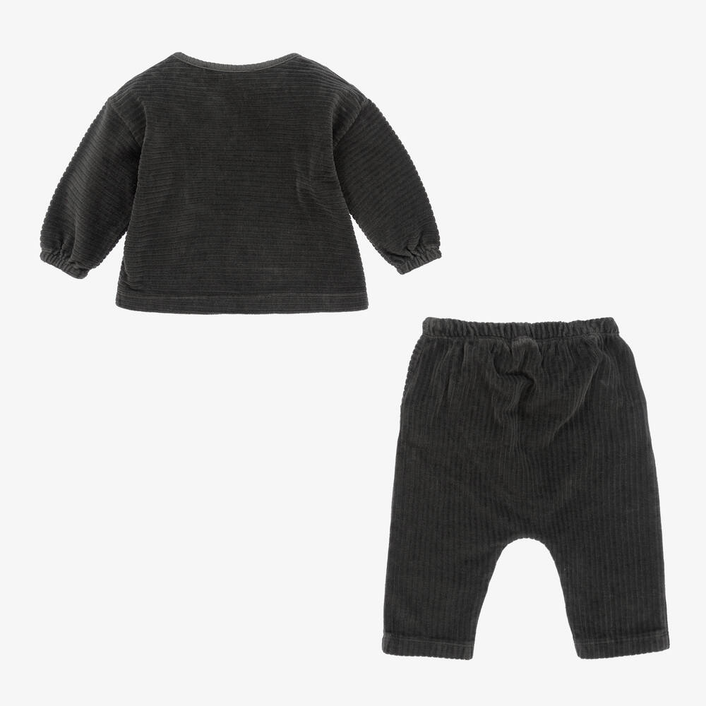 بابيدو -طقم بنطلون قطن عضوي مخمل كوردروي لون رمادي داكن للأطفال | Childrensalon Outlet