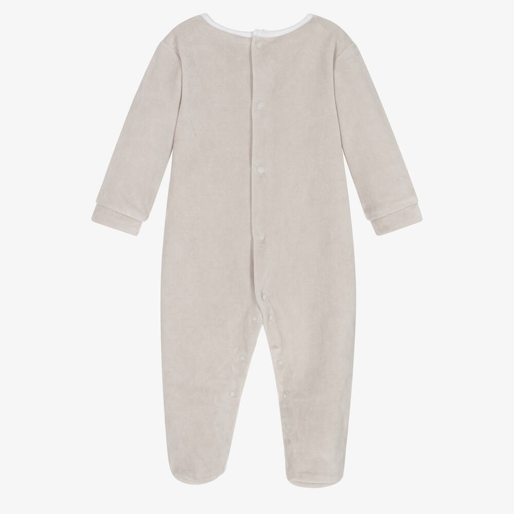 Babidu-Grey Velour Bear Babygrow | Childrensalon Outlet