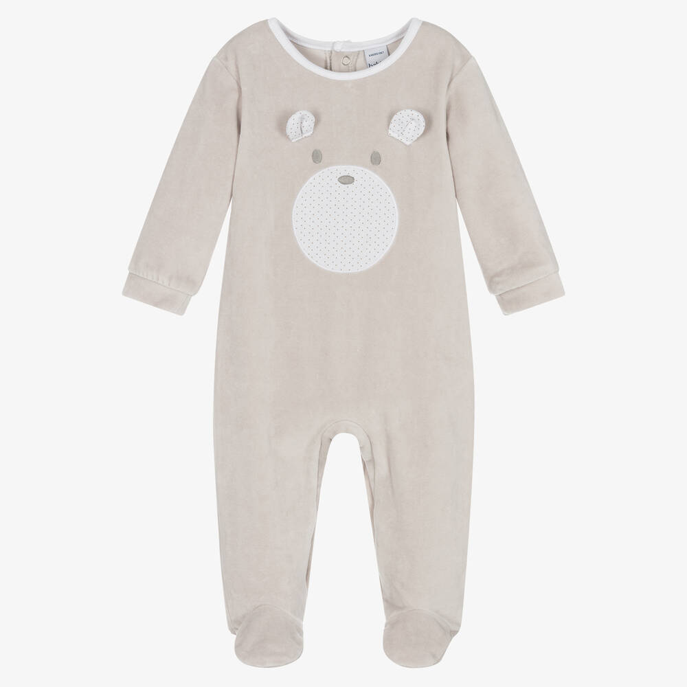 Babidu - Grey Velour Bear Babygrow | Childrensalon