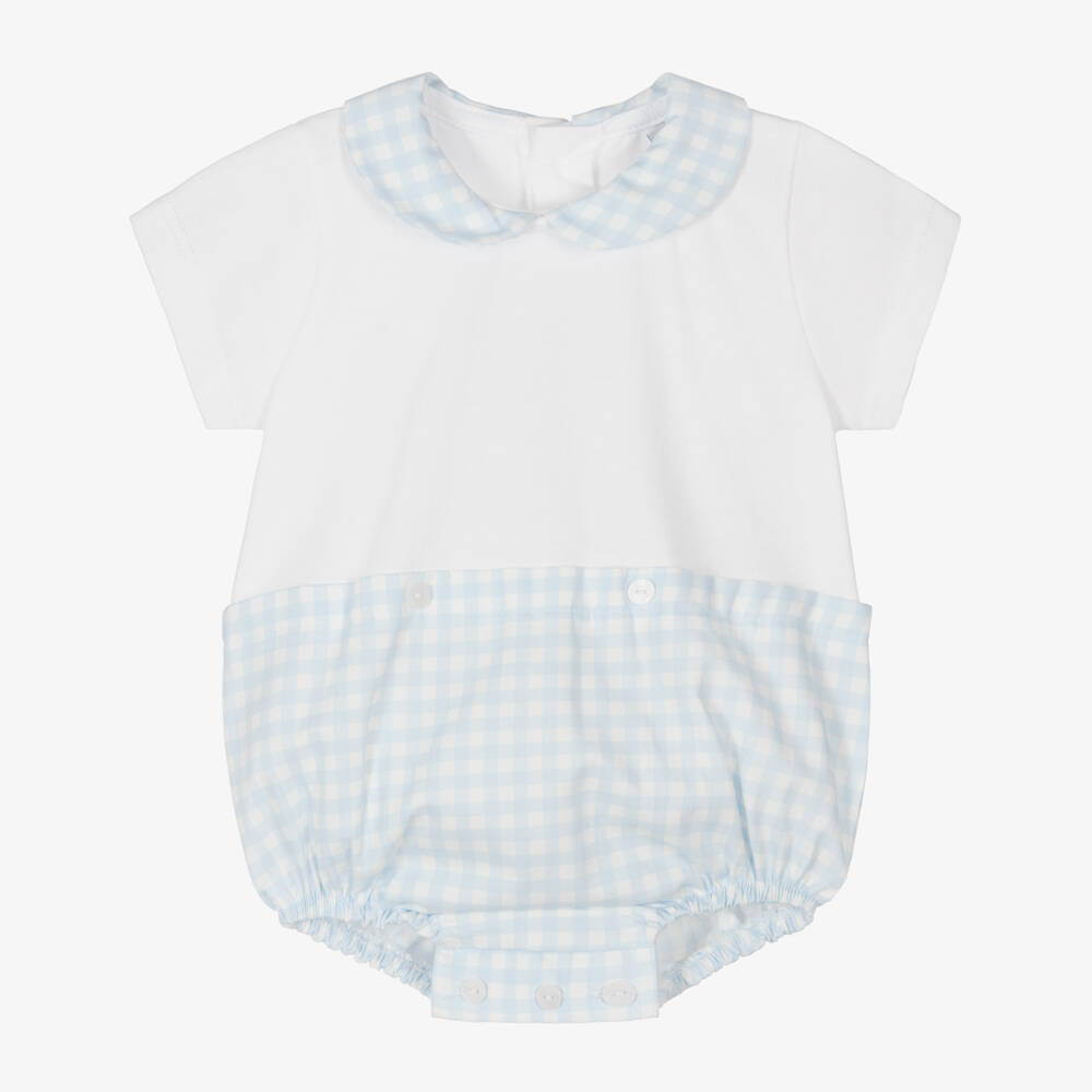 Babidu-Infant Boys Sky Gingham Romper | Childrensalon Outlet