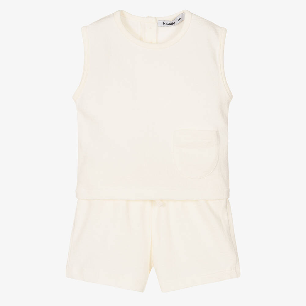 Babidu-Ivory Cotton Shorts Set | Childrensalon Outlet