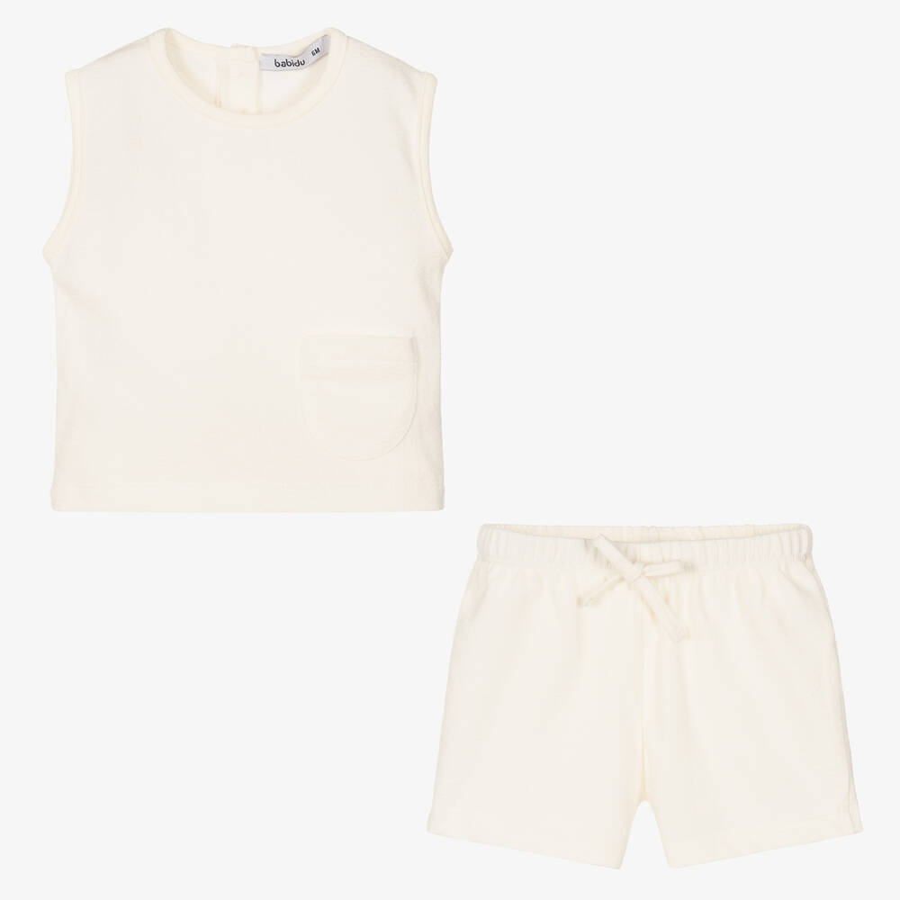 Babidu-Ivory Cotton Shorts Set | Childrensalon Outlet