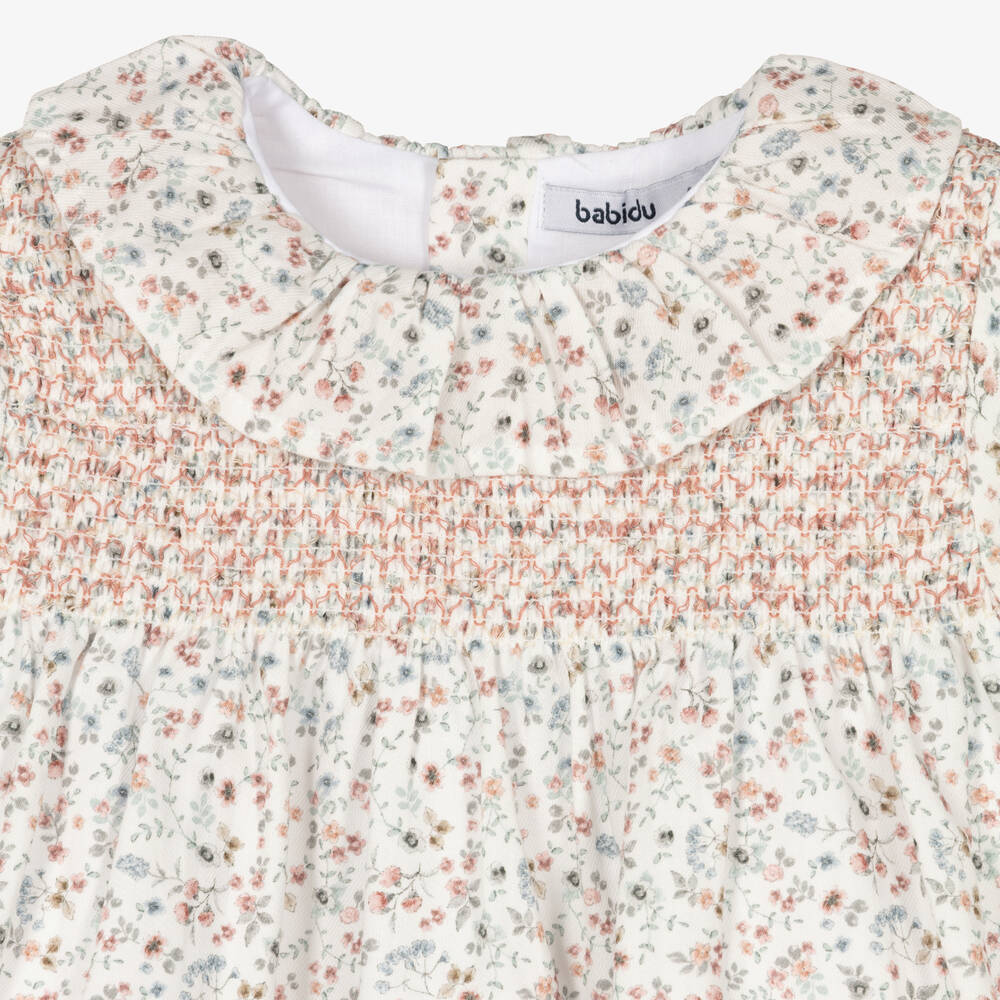 Babidu-Кремовое хлопковое платье в цветочек | Childrensalon Outlet