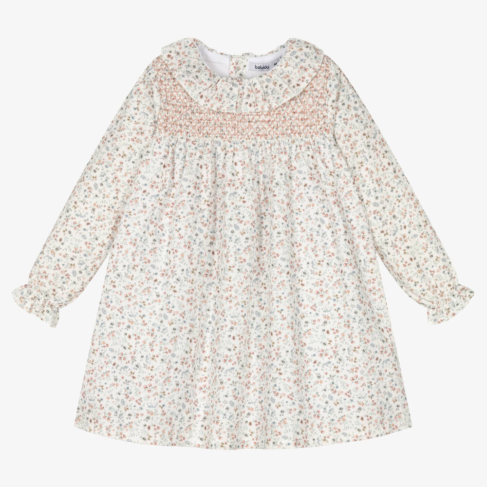 Babidu - Robe ivoire en coton à fleurs | Childrensalon