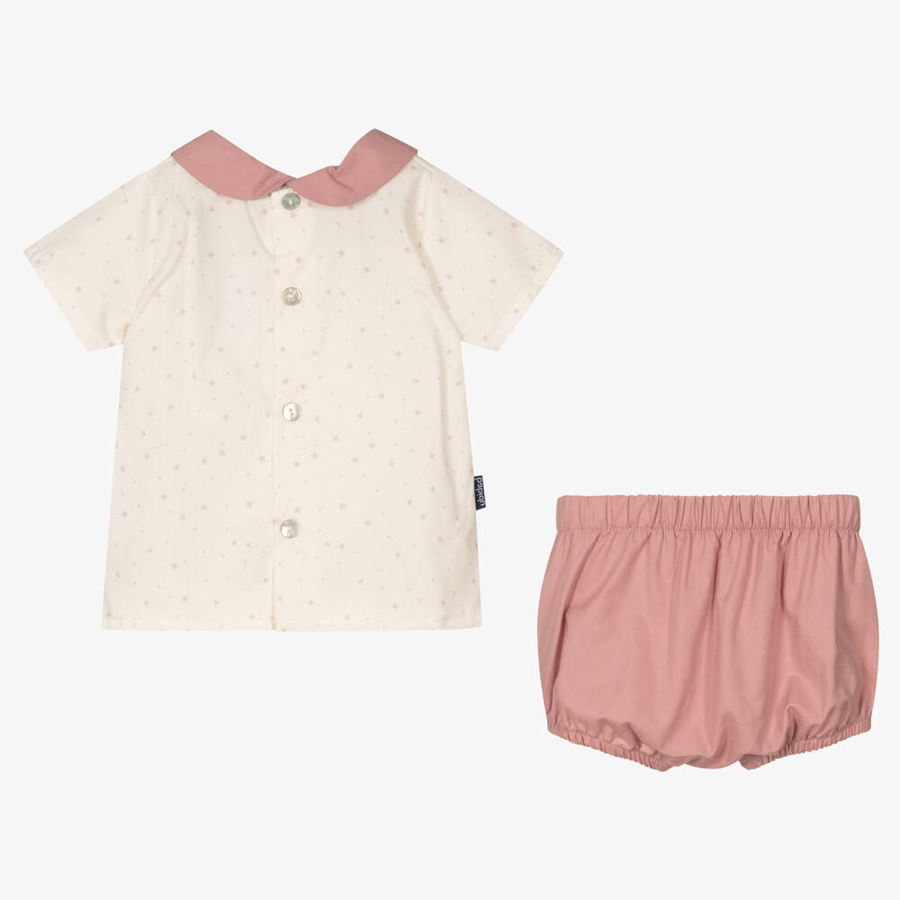 Babidu-Ivory & Pink Baby Shorts Set | Childrensalon Outlet