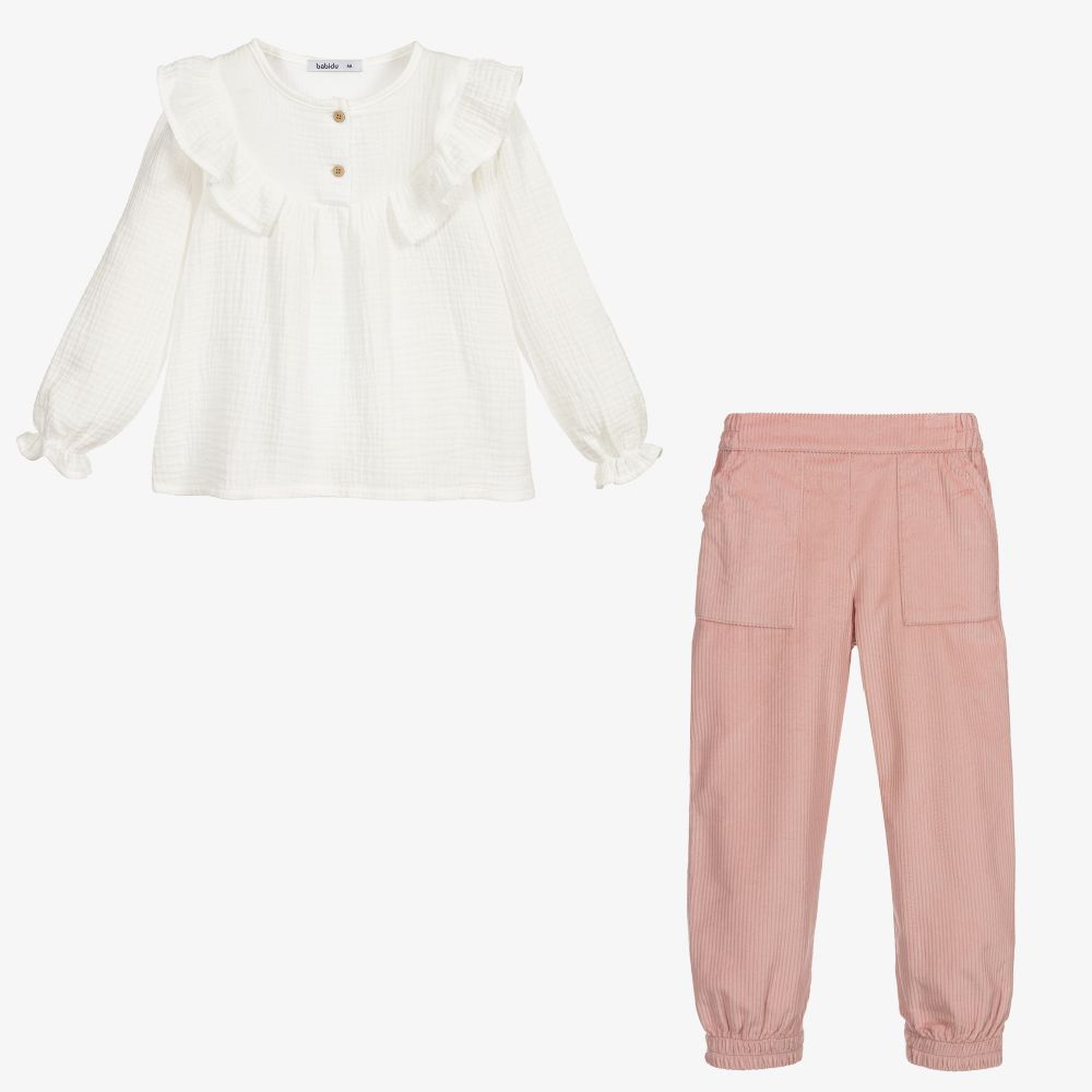 Babidu-Ivory & Pink Trouser Set | Childrensalon Outlet