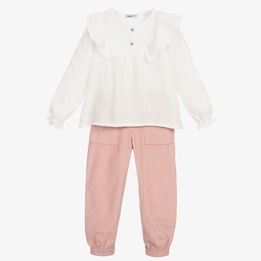 Babidu-Кремовый топ с розовыми брюками | Childrensalon Outlet