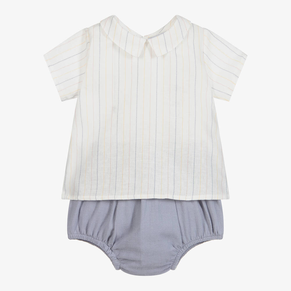 Babidu - Комплект из рубашки цвета слоновой кости и голубых шорт | Childrensalon