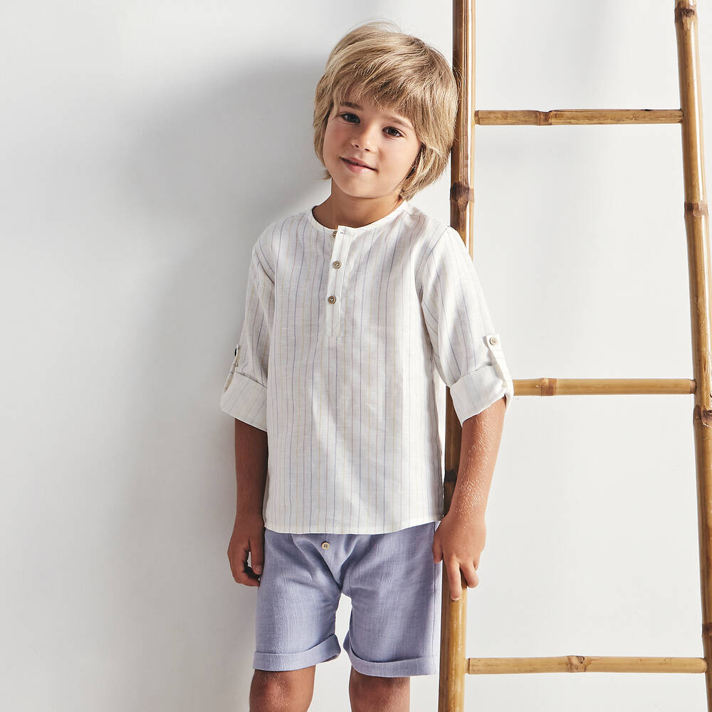 Babidu-Ivory Shirt & Blue Shorts Set  | Childrensalon Outlet