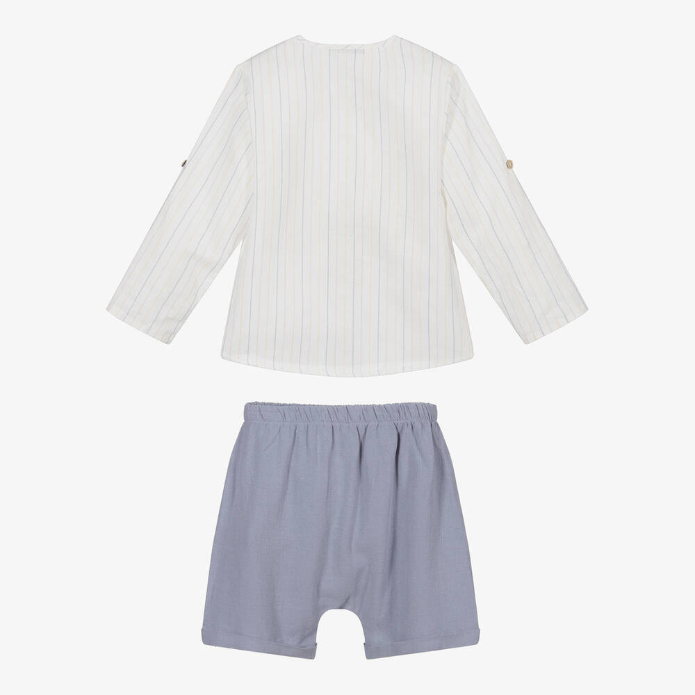 Babidu-Ivory Shirt & Blue Shorts Set  | Childrensalon Outlet