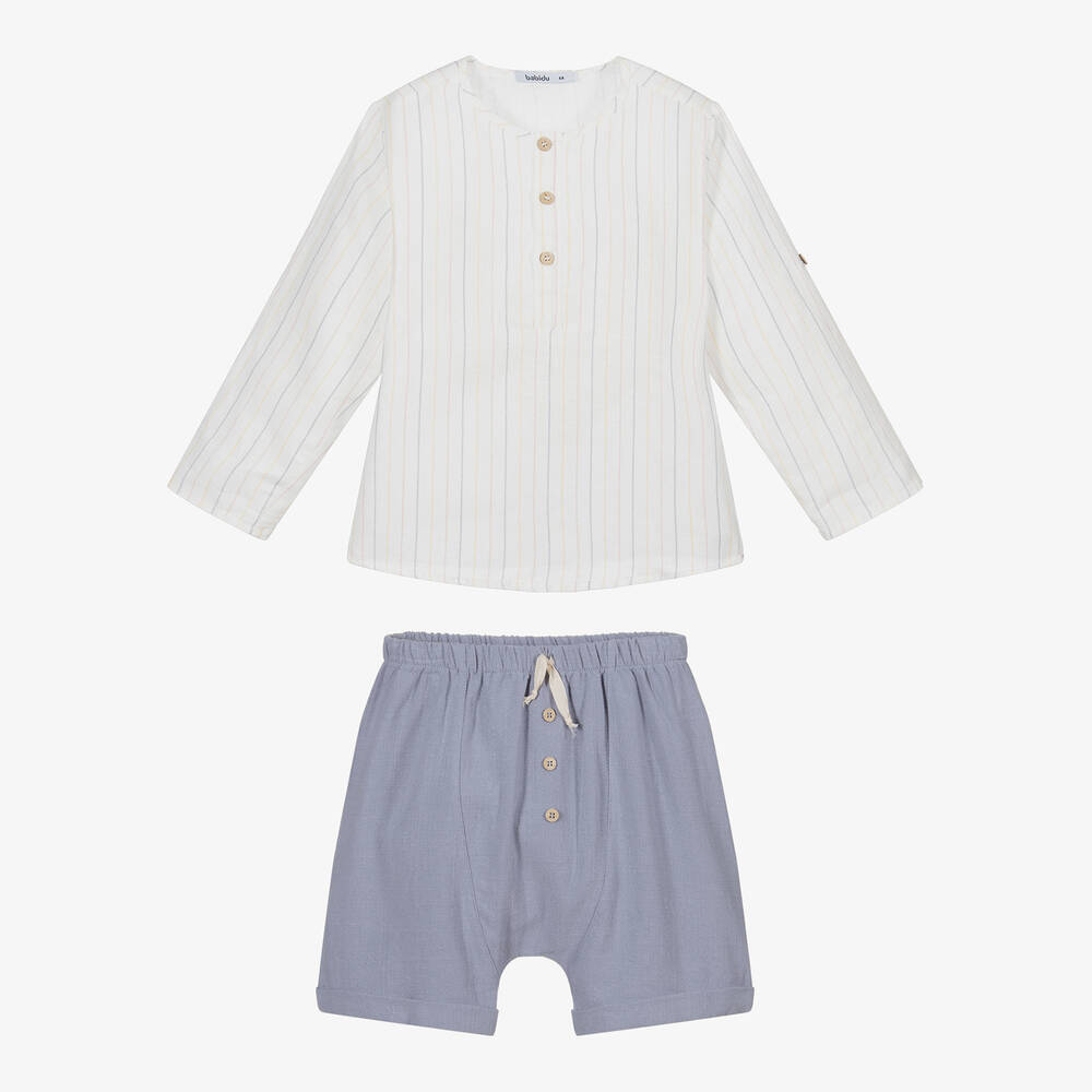 Babidu-Ivory Shirt & Blue Shorts Set  | Childrensalon Outlet