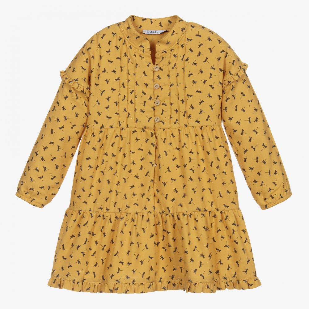 Babidu-Горчично-желтое платье со стрекозами | Childrensalon Outlet