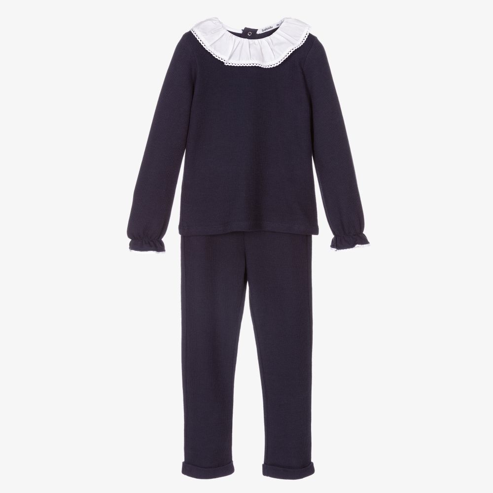 Babidu - Navy Blue Knitted Trouser Set  | Childrensalon