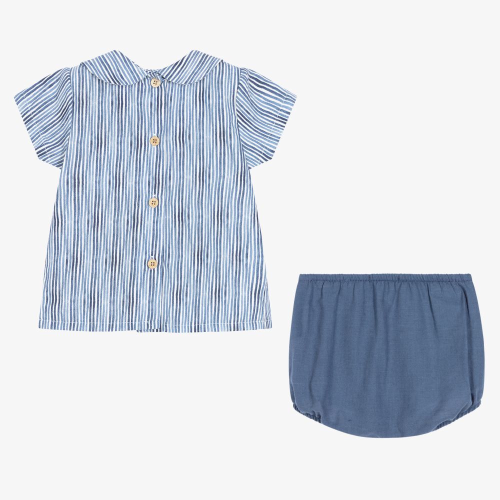 بابيدو -طقم شورت مطرز سموكينغ قطن لون كحلي وأبيض للأطفال | Childrensalon Outlet