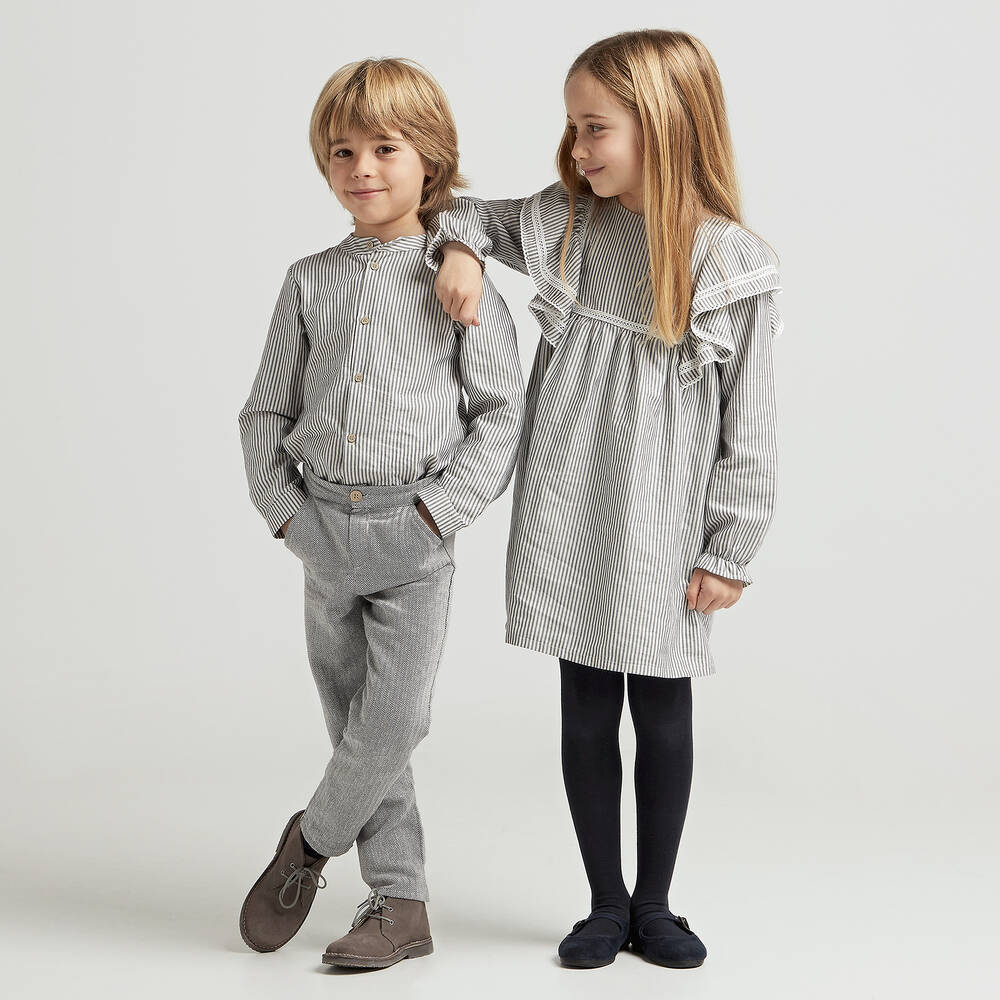 Babidu-Navy Blue Striped Cotton Dress | Childrensalon Outlet