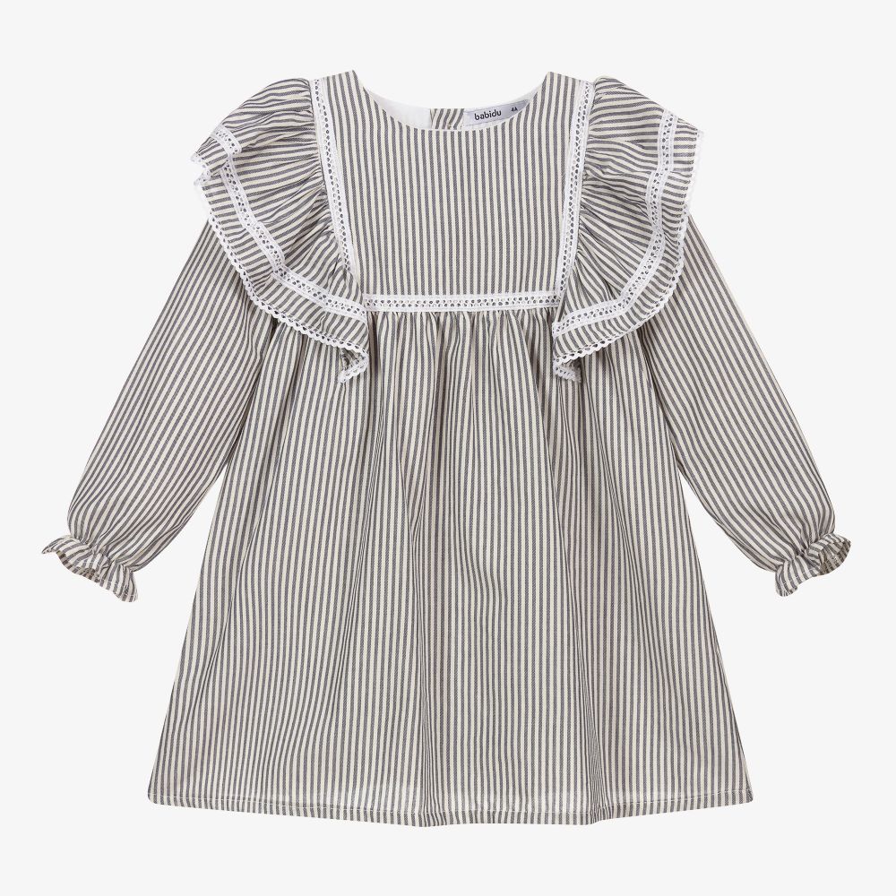 Babidu - Navy Blue Striped Cotton Dress | Childrensalon