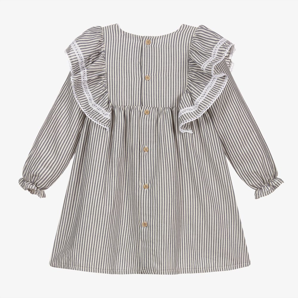 Babidu-Navy Blue Striped Cotton Dress | Childrensalon Outlet