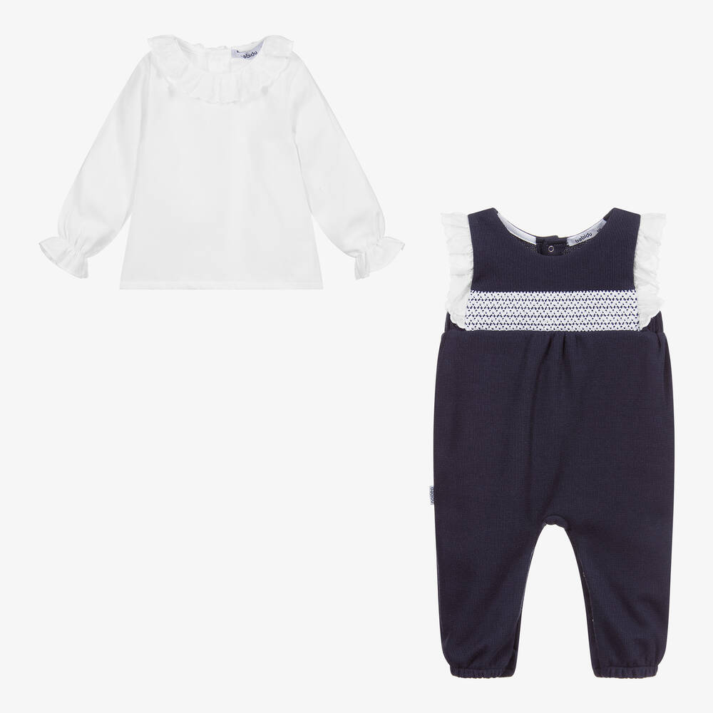 Babidu Navy Blue & White Dungaree Set Childrensalon Outlet
