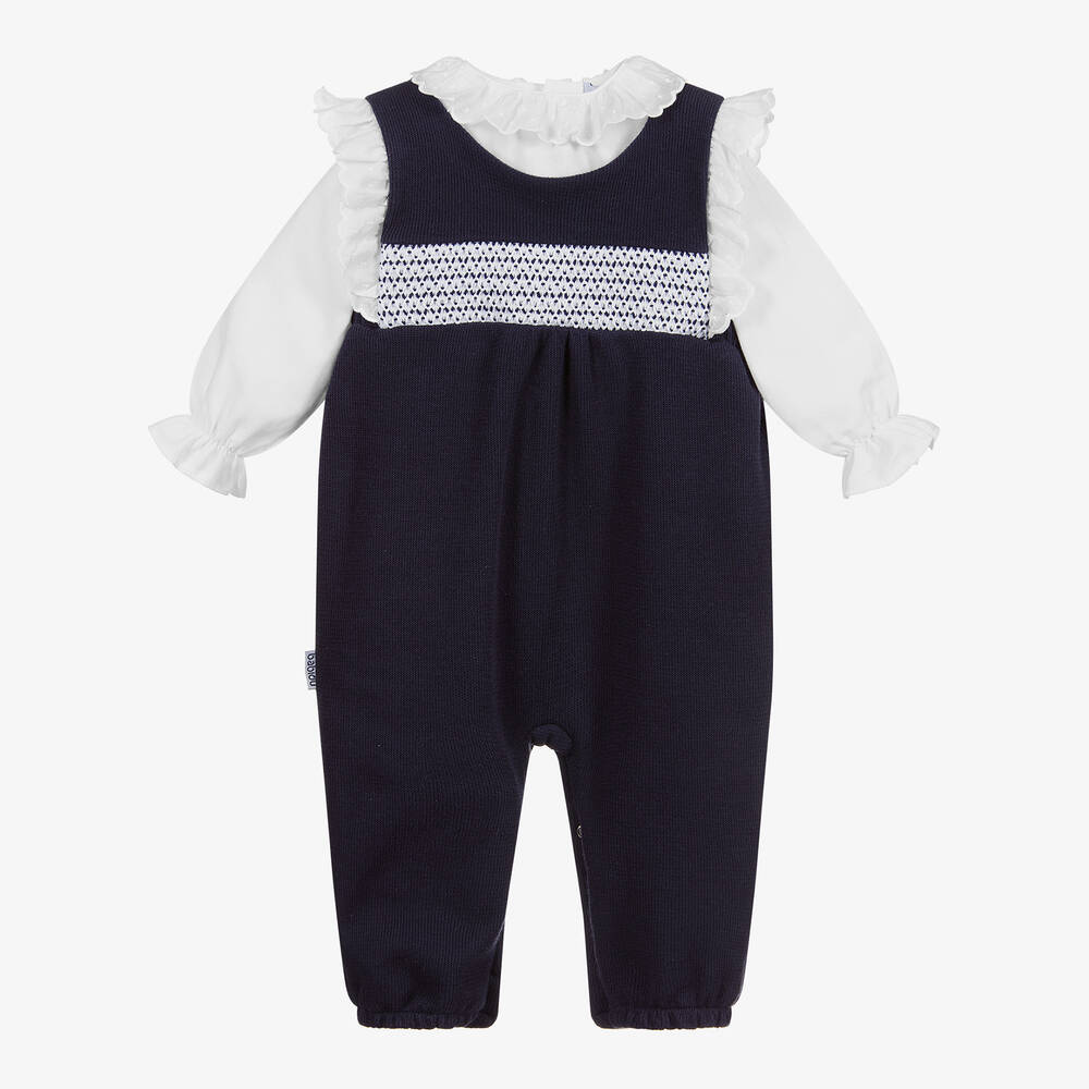 Babidu Navy Blue & White Dungaree Set Childrensalon Outlet
