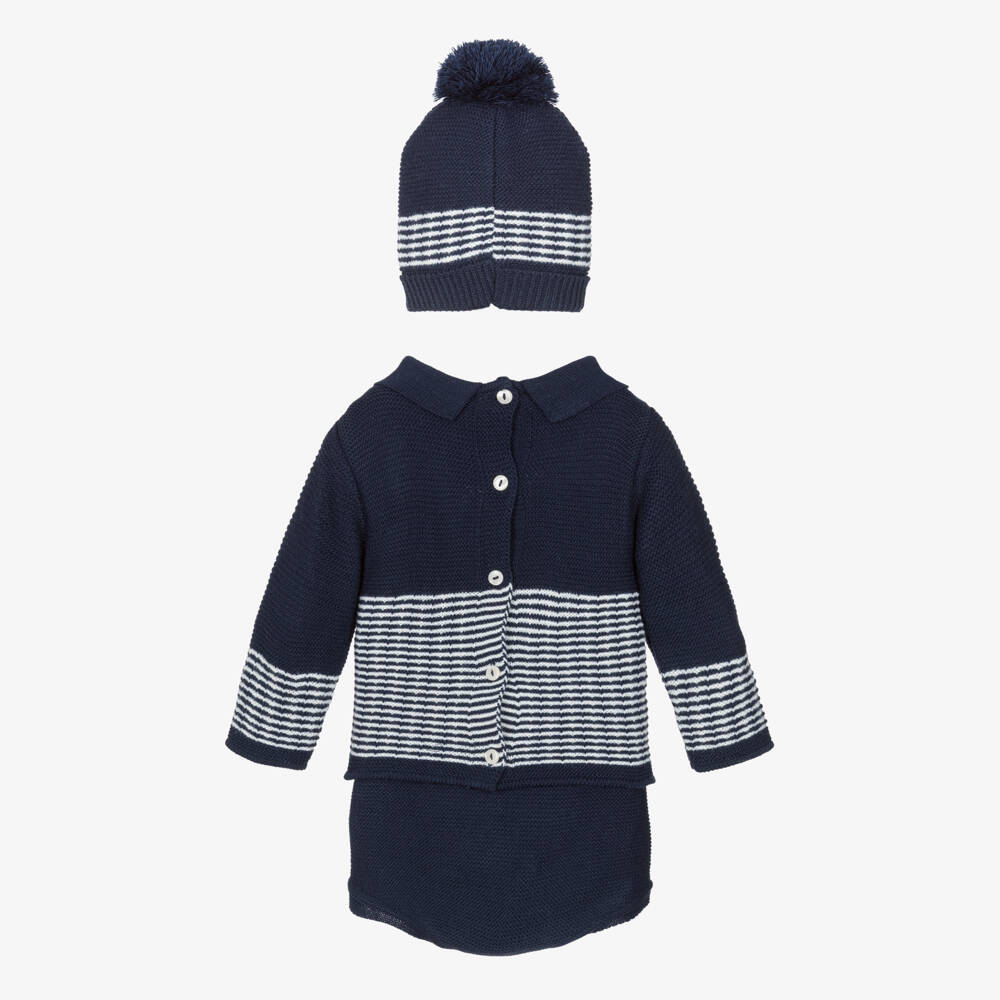 Babidu-Navy Knit Shorts Set With Hat | Childrensalon Outlet