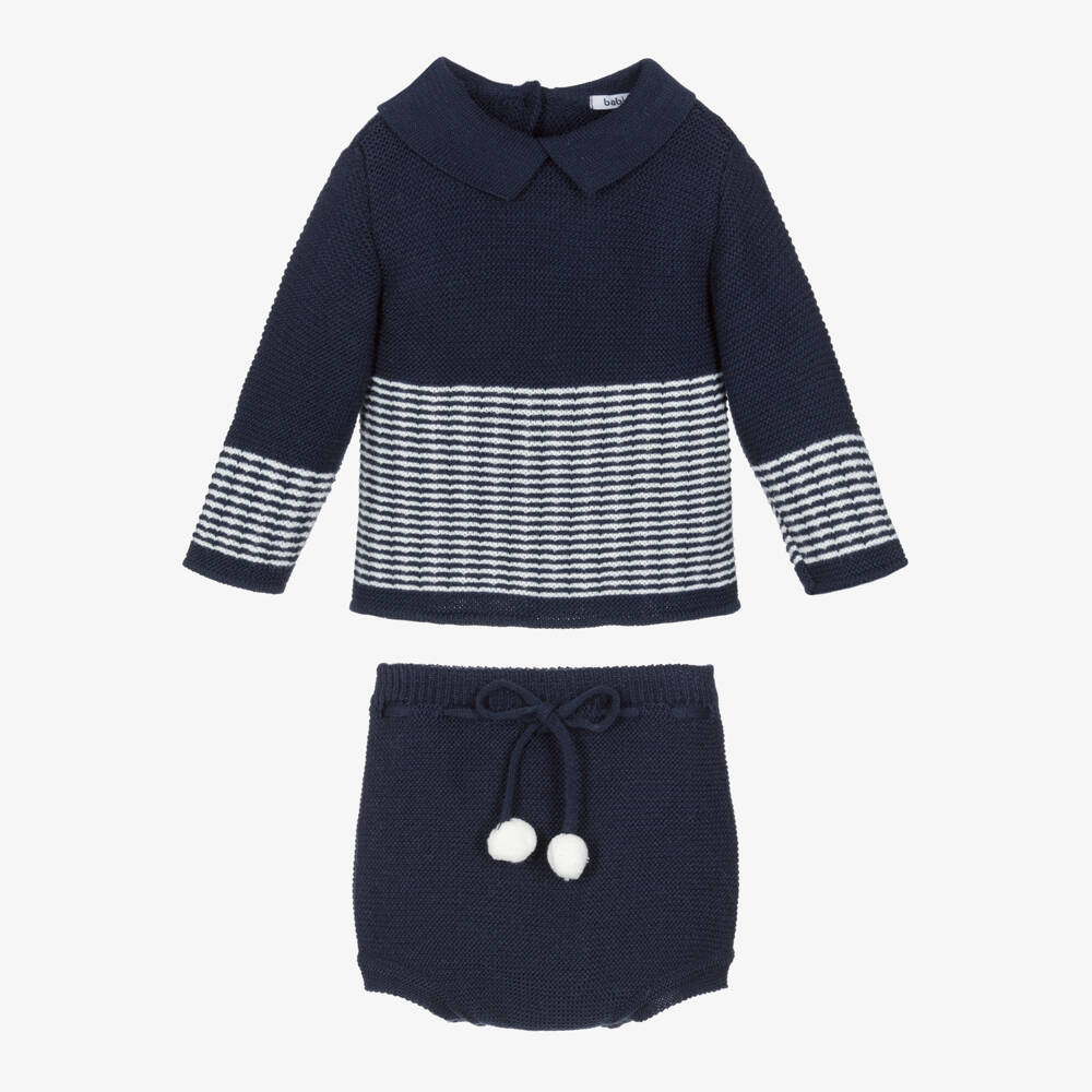 Babidu-Navy Knit Shorts Set With Hat | Childrensalon Outlet