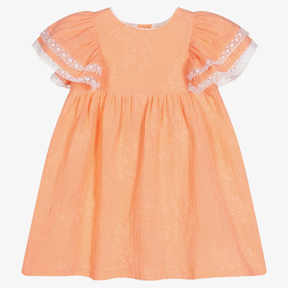 Babidu-فستان قطن لون برتقالي مرجاني | Childrensalon Outlet