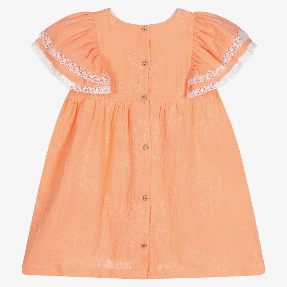 Babidu-فستان قطن لون برتقالي مرجاني | Childrensalon Outlet