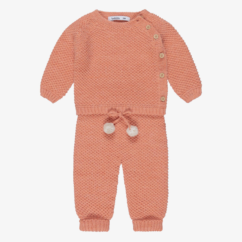 Babidu-Orange Knitted Wool Mix Trouser Set | Childrensalon Outlet