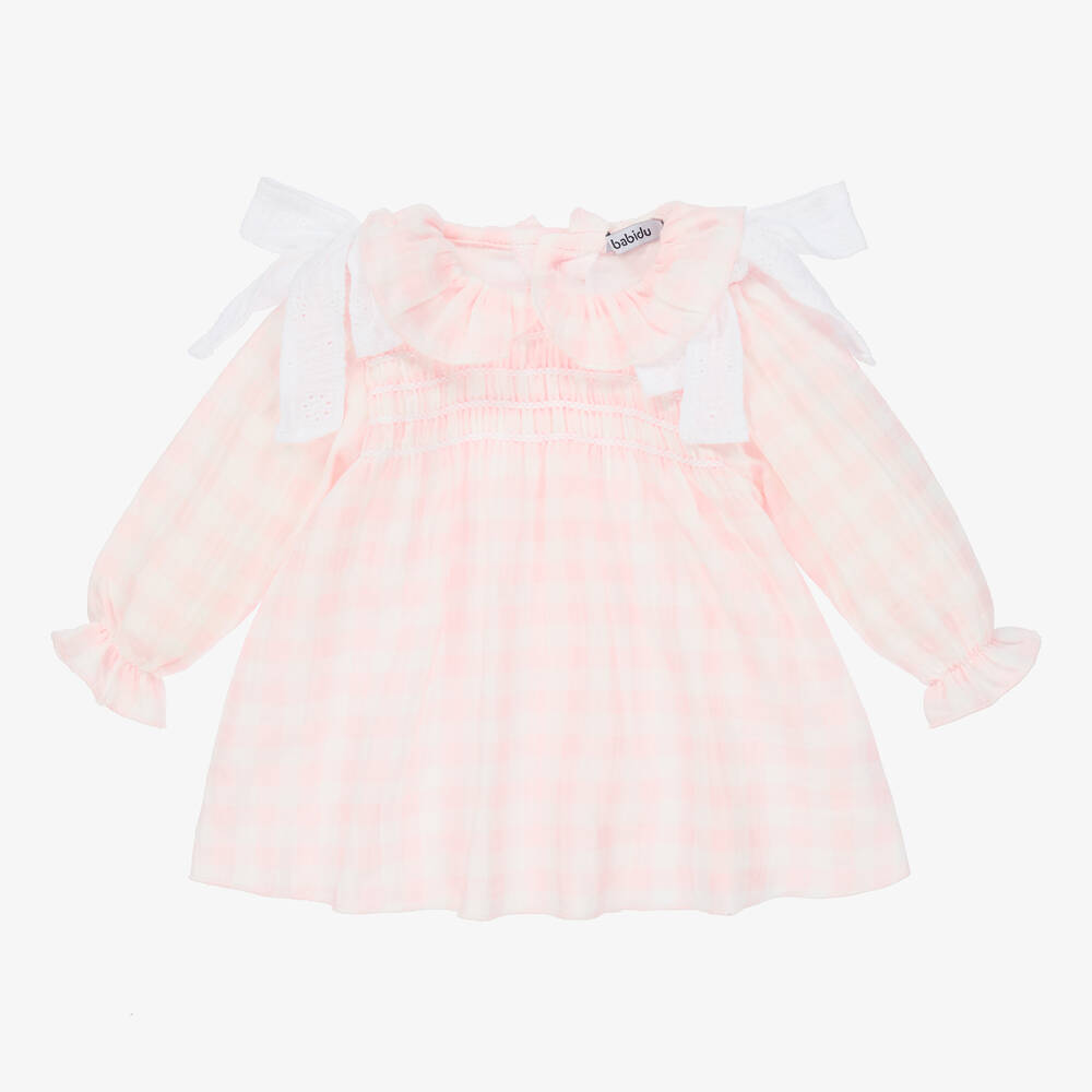 Babidu - Pink Checked Cotton Dress Set | Childrensalon