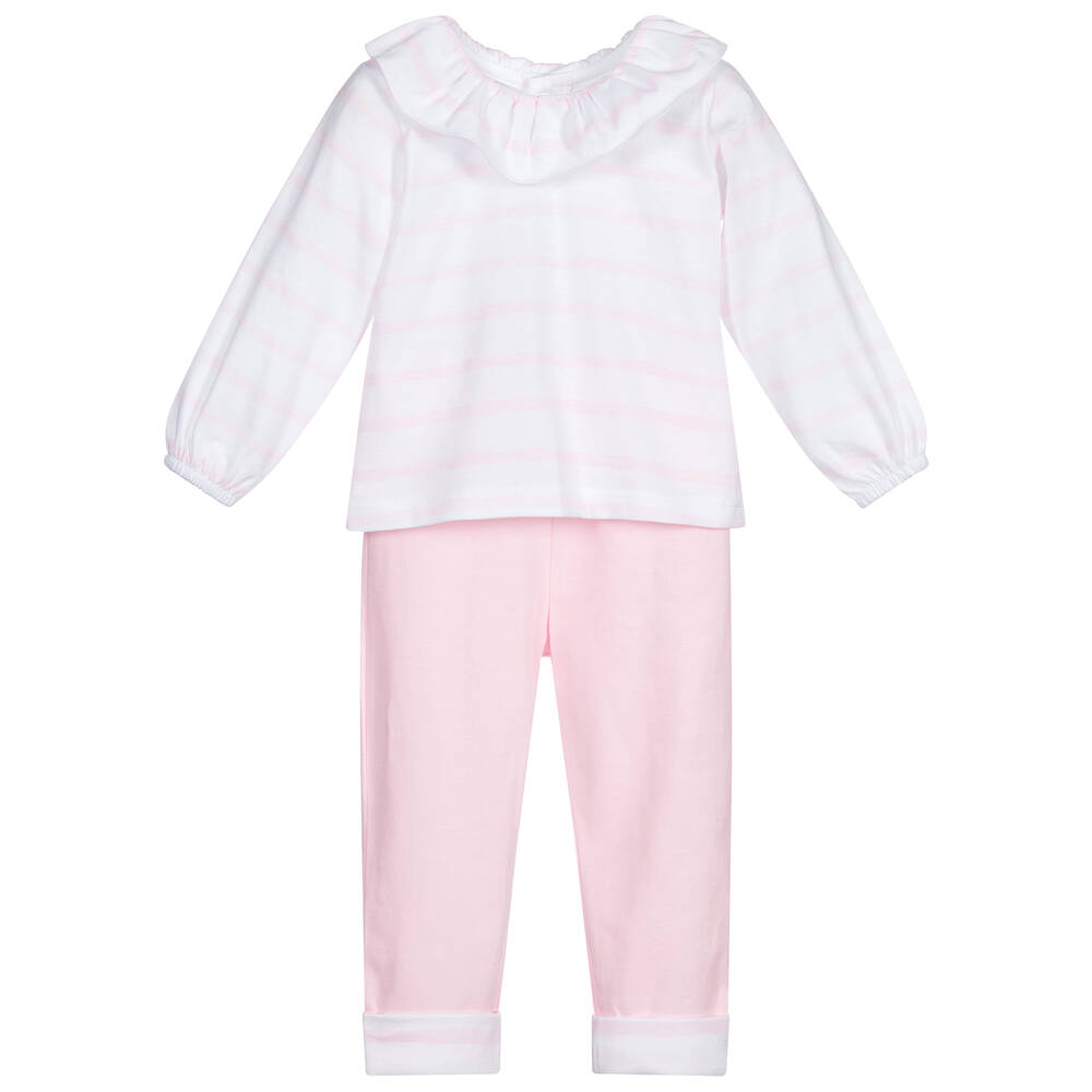 Babidu - Pink Cotton Baby Trouser Set | Childrensalon