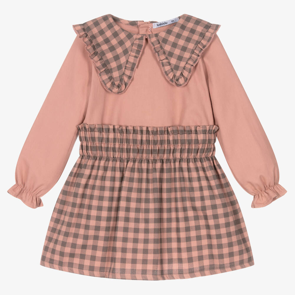 Babidu - Pink Cotton Check Skirt Set | Childrensalon