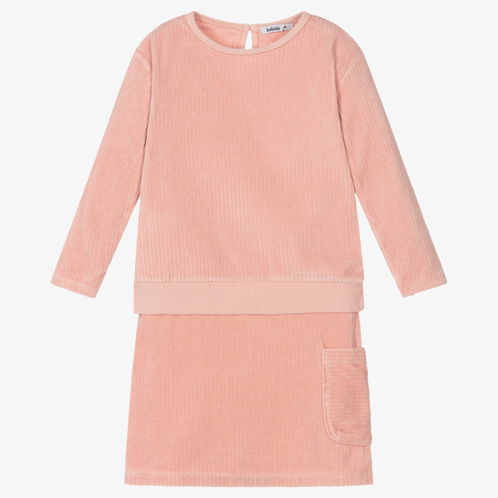 Babidu - Pink Cotton Corduroy Skirt Set | Childrensalon