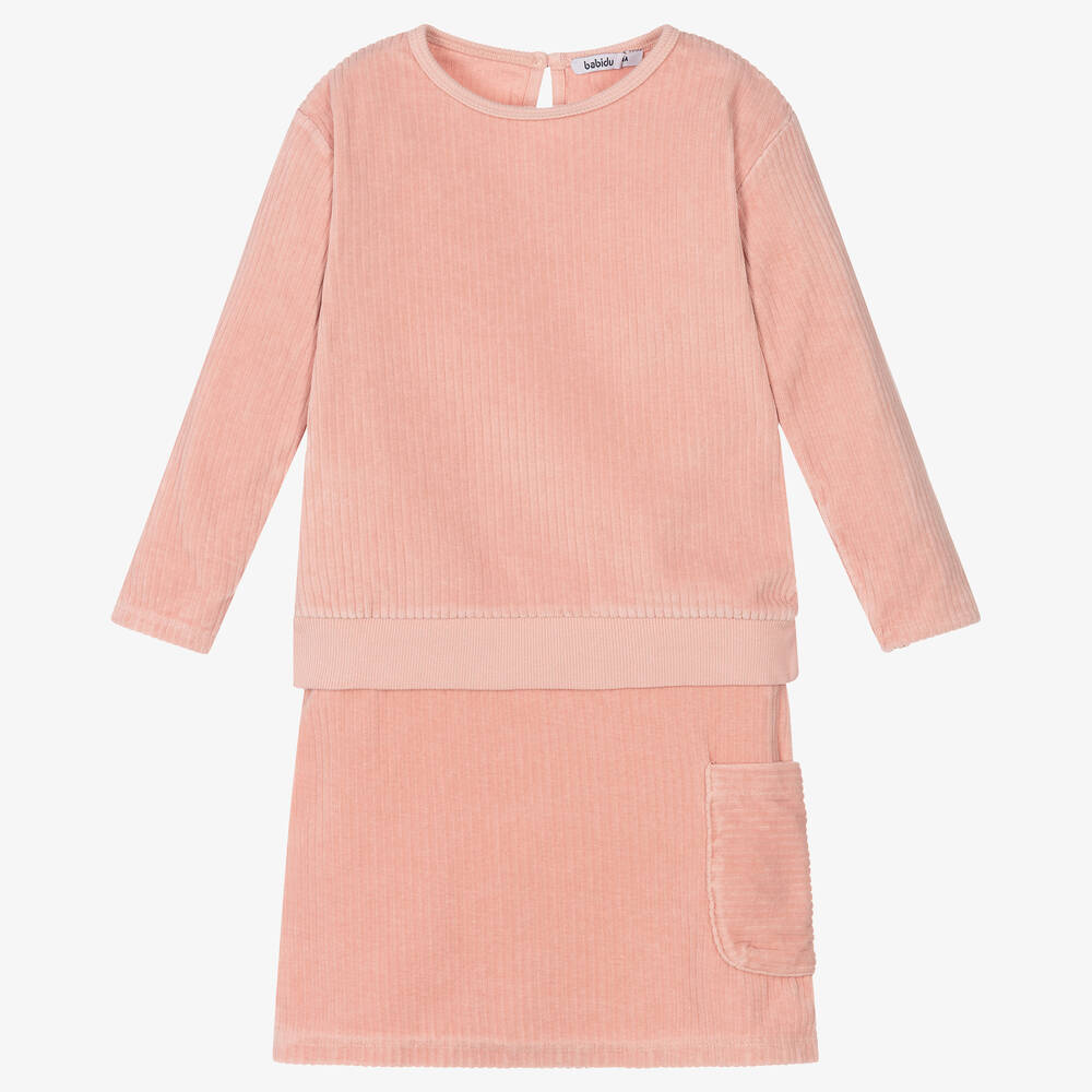 Babidu - Ensemble jupe rose en velours côtelé | Childrensalon