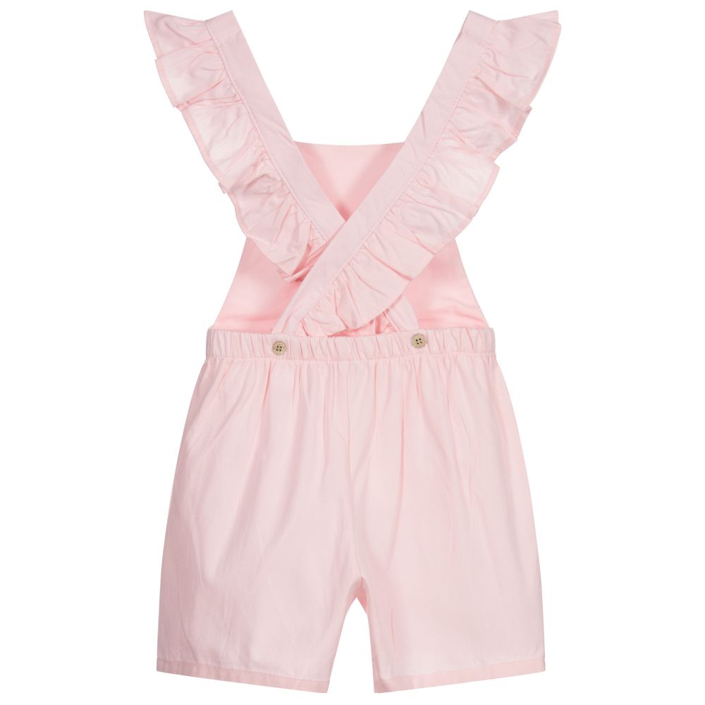 Babidu-Pink Cotton Dungaree Shorts | Childrensalon Outlet