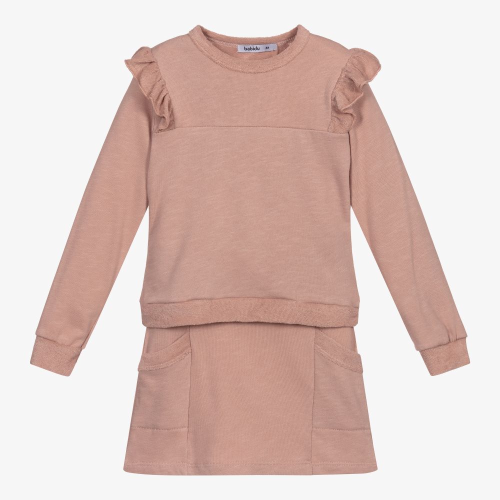 Babidu - Pink Cotton Jersey Skirt Set | Childrensalon