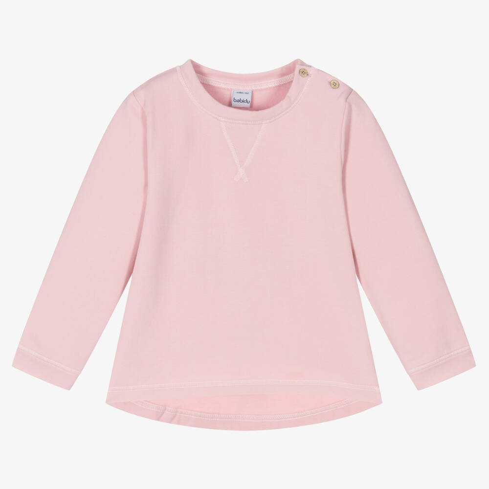 Babidu - Pink Cotton Jersey Sweatshirt | Childrensalon