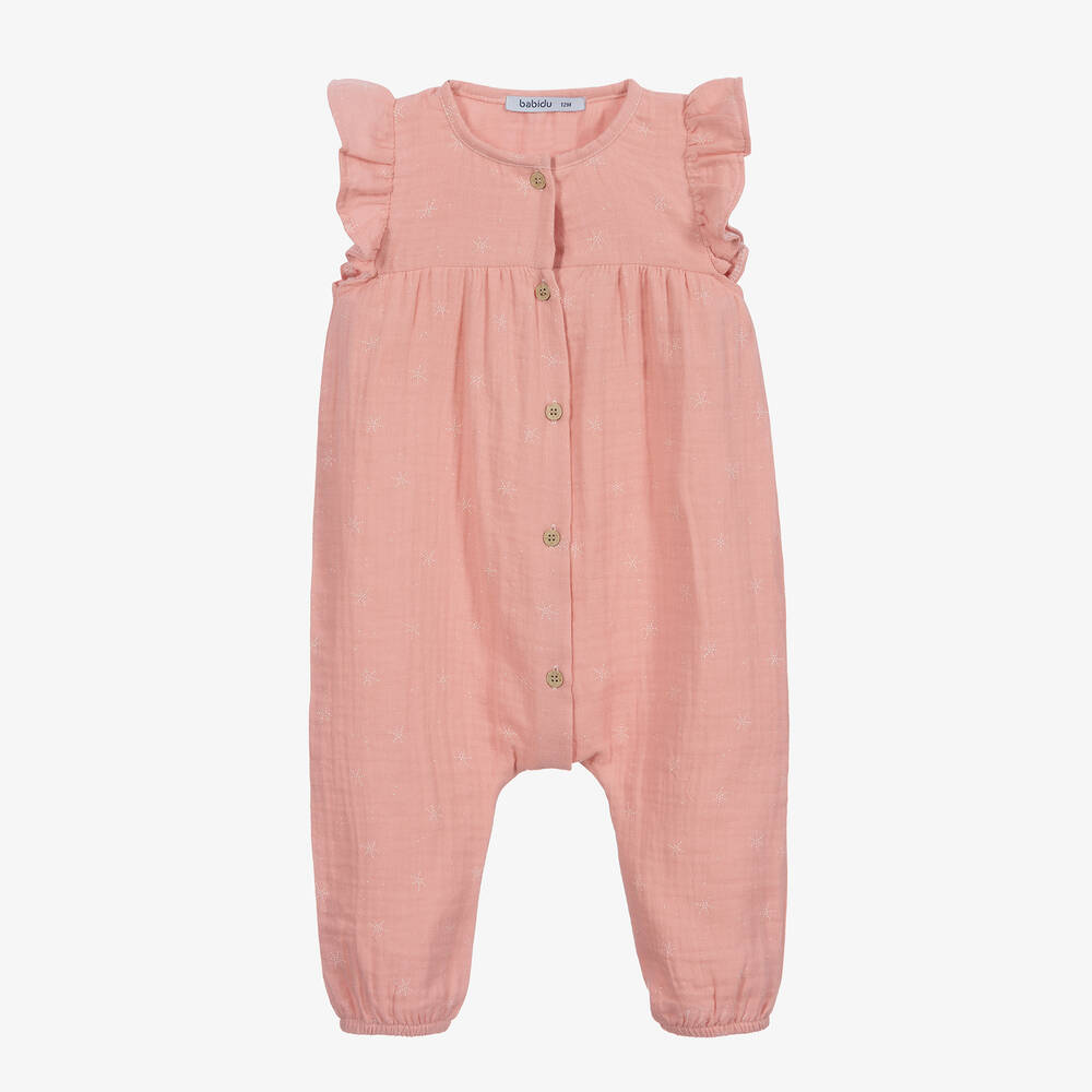 Babidu - Pink Cotton Jumpsuit | Childrensalon