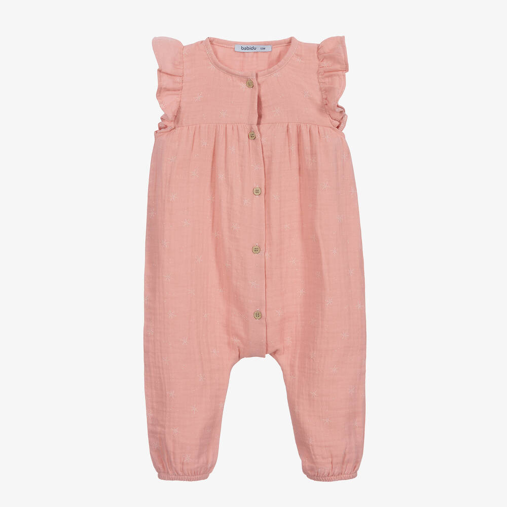 Babidu-Pink Cotton Jumpsuit | Childrensalon Outlet