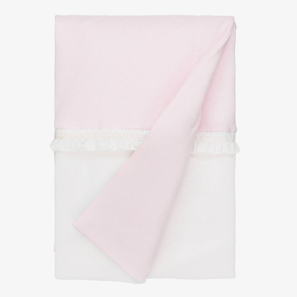 Babidu-Pink Cotton Knit Padded Blanket with Smocked Frill (80cm) | Childrensalon Outlet