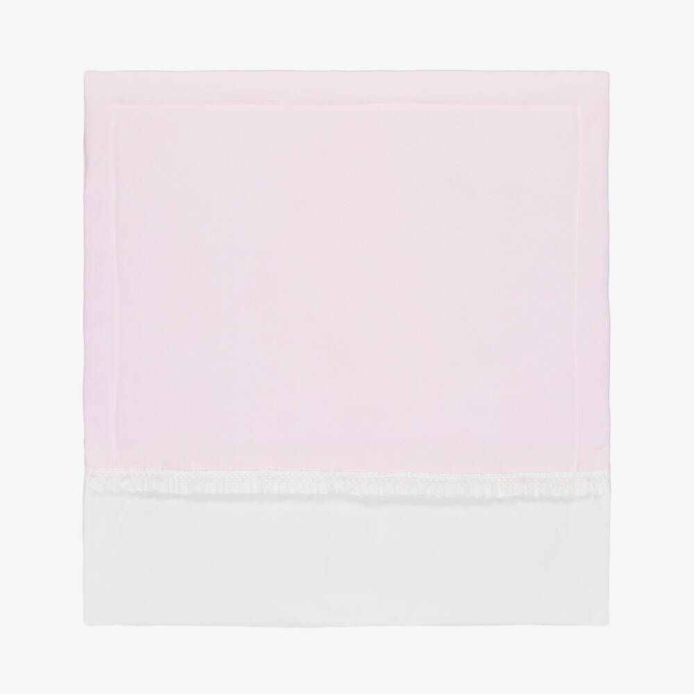 Babidu-Pink Cotton Knit Padded Blanket with Smocked Frill (80cm) | Childrensalon Outlet