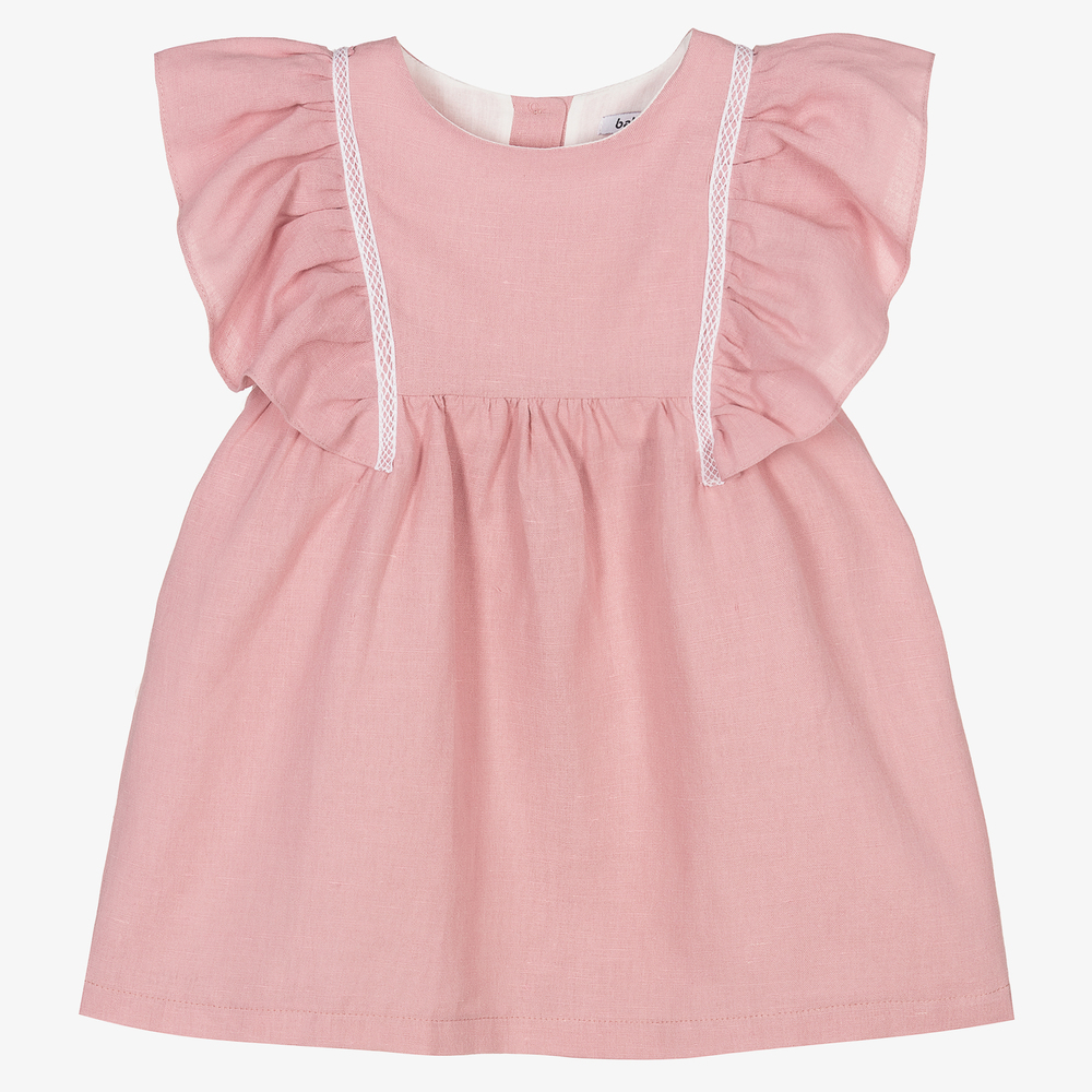 Babidu - Pink Cotton & Linen Dress  | Childrensalon