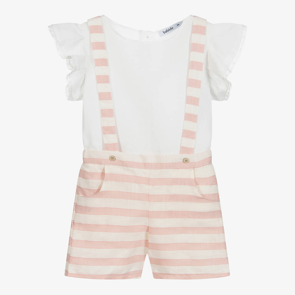 Babidu - Pink & Ivory Stripe Shorts Set | Childrensalon