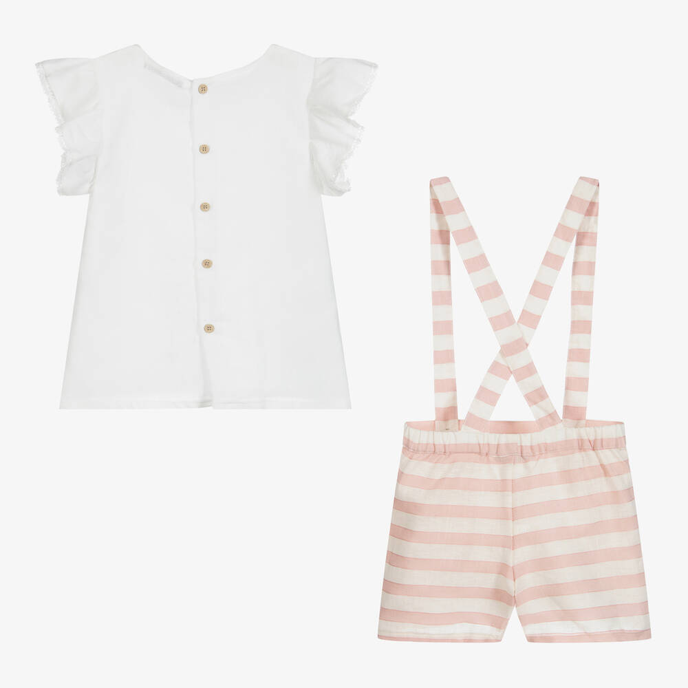 Babidu-Комплект с шортами цвета слоновой кости в розовую полоску | Childrensalon Outlet