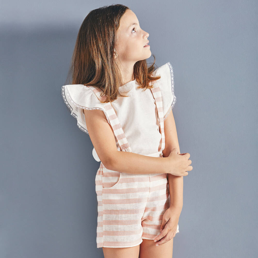 Babidu-Комплект с шортами цвета слоновой кости в розовую полоску | Childrensalon Outlet