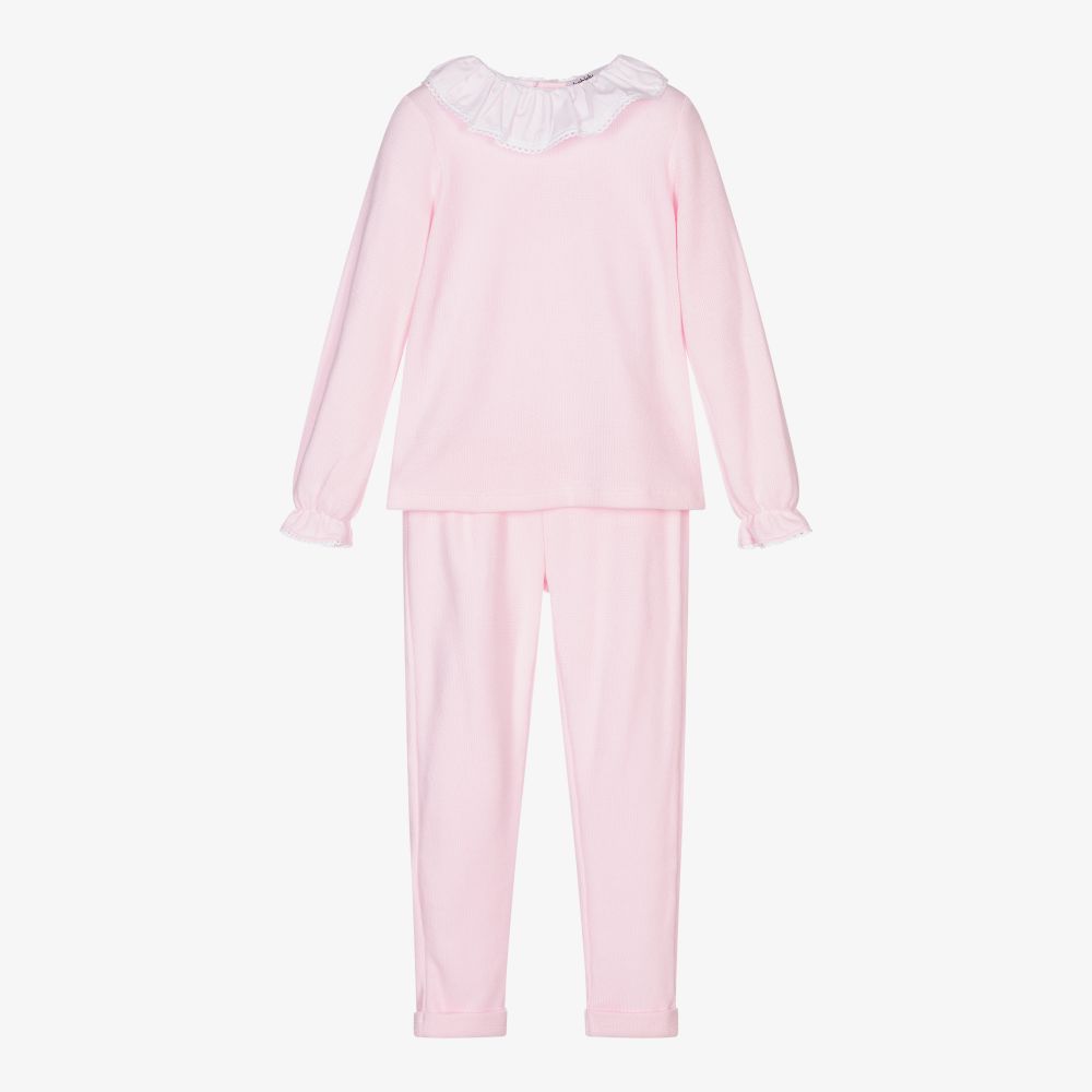 Babidu - Ensemble pantalon rose en maille  | Childrensalon